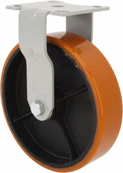 Rigid Top Plate Caster: Mold on Polyurethane, 8" Wheel Dia, 2" Wheel Width, 1,200 lb Capacity, 9-1/2" OAH