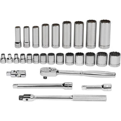 Ratchet & Socket Set Standard Socket Set: 28 Pc, 1/4 to 7/8" Socket