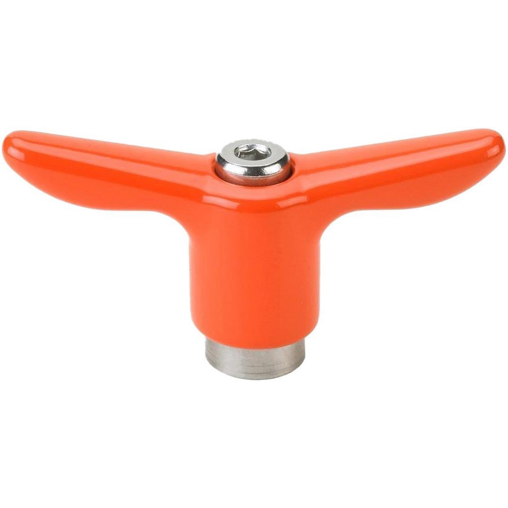 Adjustable Clamping Handle: T-Handle, 3/8-16 Thread, Stainless Steel Handle, 0.6300" Hub Dia, Orange