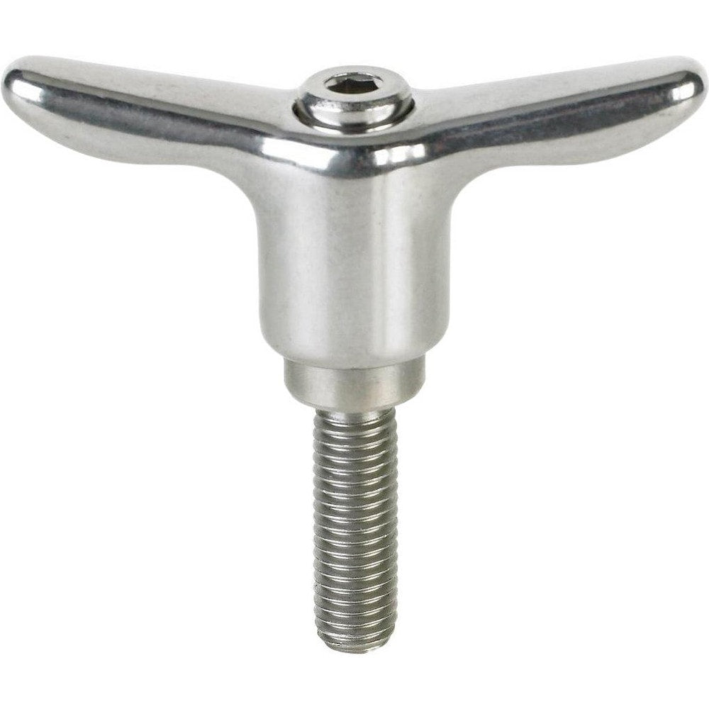 Adjustable Clamping Handle: T-Handle, #10-32 Thread, Stainless Steel Handle, 0.3900" Hub Dia, Silver