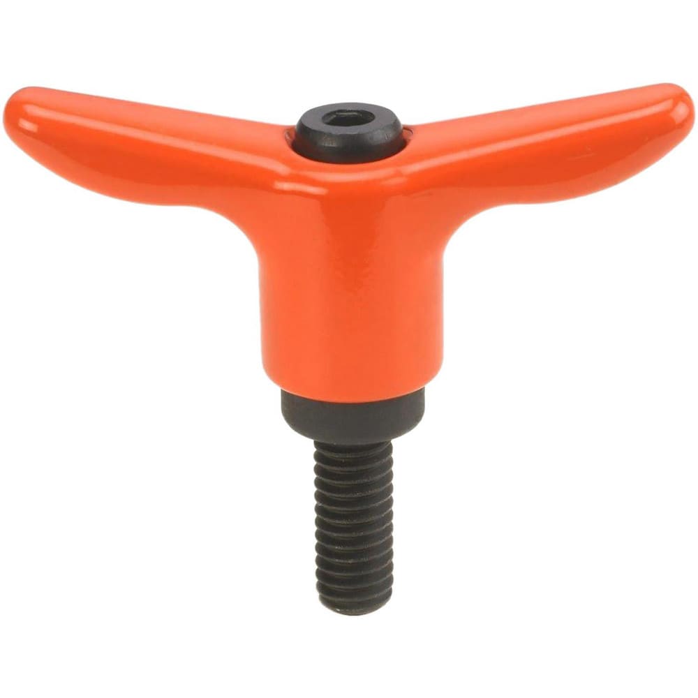 Adjustable Clamping Handle: T-Handle, 5/16-18 Thread, Die Cast Zinc Handle, 0.5300" Hub Dia, Orange