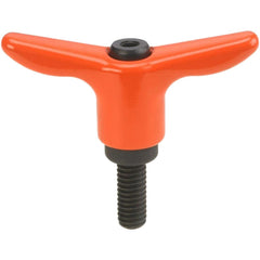 Adjustable Clamping Handle: T-Handle, M10x1.5 Thread, Die Cast Zinc Handle, 13.50 mm Hub Dia, Orange