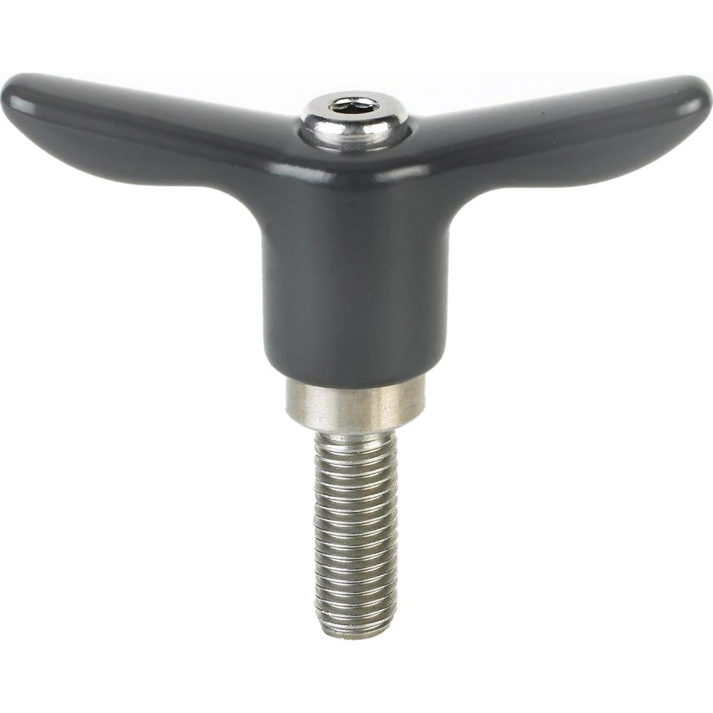 Adjustable Clamping Handle: T-Handle, M5x0.8 Thread, Stainless Steel Handle, 10.00 mm Hub Dia, Black