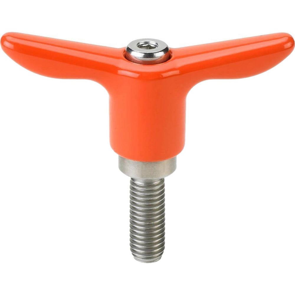 Adjustable Clamping Handle: T-Handle, 3/8-16 Thread, Stainless Steel Handle, 0.6300" Hub Dia, Orange