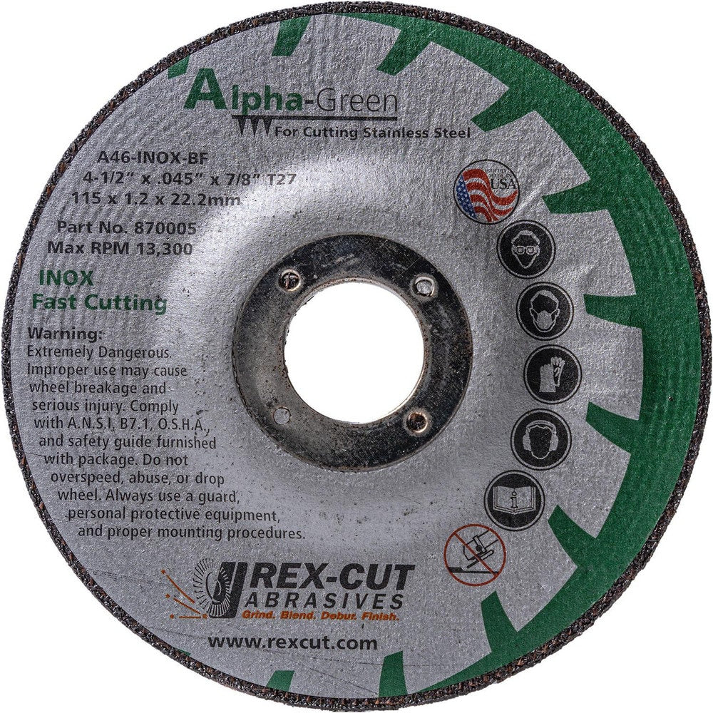 Cutoff Wheel: Type 27, 4" Dia, Aluminum Oxide