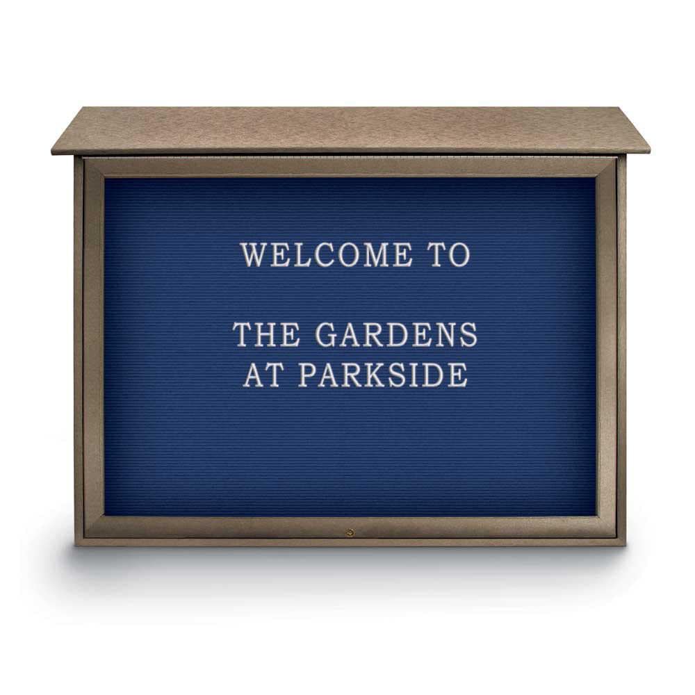 Enclosed Letter Board: 45" Wide, 36" High, Recycled Plastics, Weathered Wood