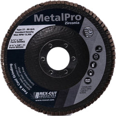 Flap Disc:  7" Dia, 7/8" Hole, 60 Grit, Zirconia Alumina, Type 27