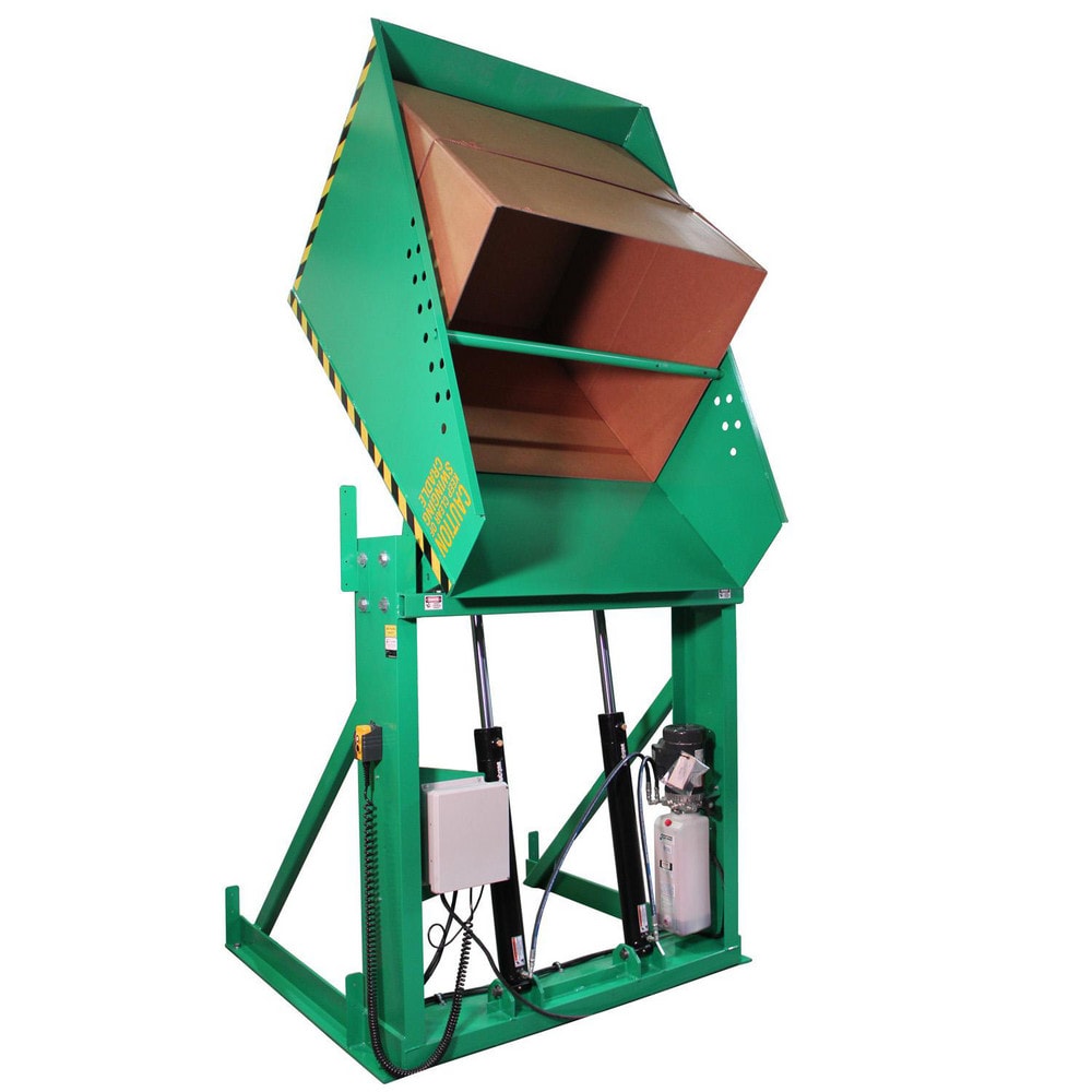 Box Dumpers; Capacity (Lb.): 6000; Dump Height (Inch): 72; Chute Width (Inch): 51; Dump Angle: 45; Chute Depth (Inch): 48; Voltage: 230V; Chute Height (Inch): 84; Chute Reach (Inch): 5