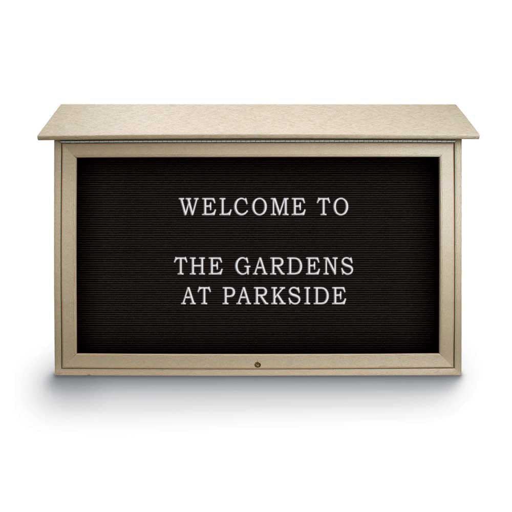 Enclosed Letter Board: 45" Wide, 30" High, Recycled Plastics, Sand