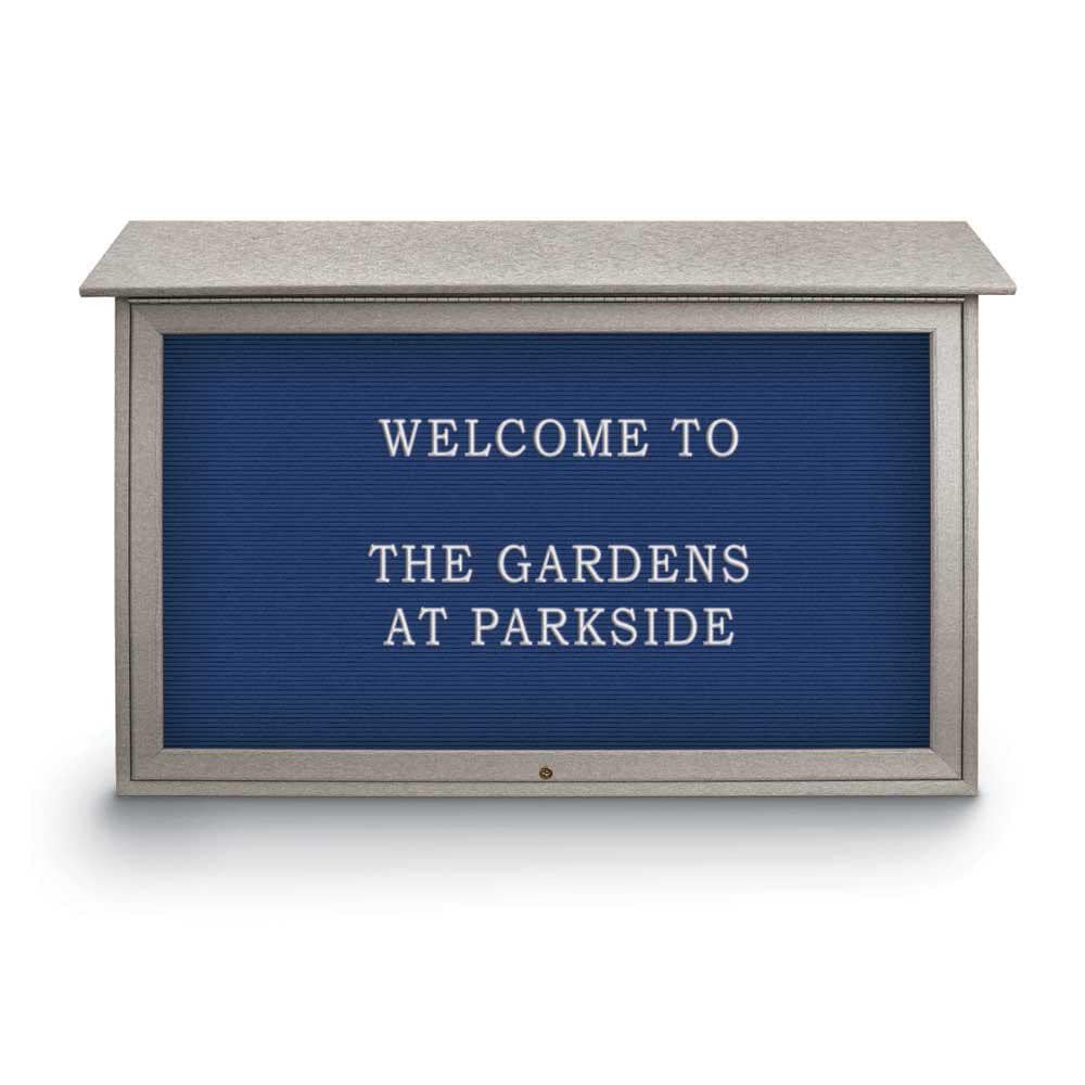 Enclosed Letter Board: 52" Wide, 30" High, Recycled Plastics, Light Gray