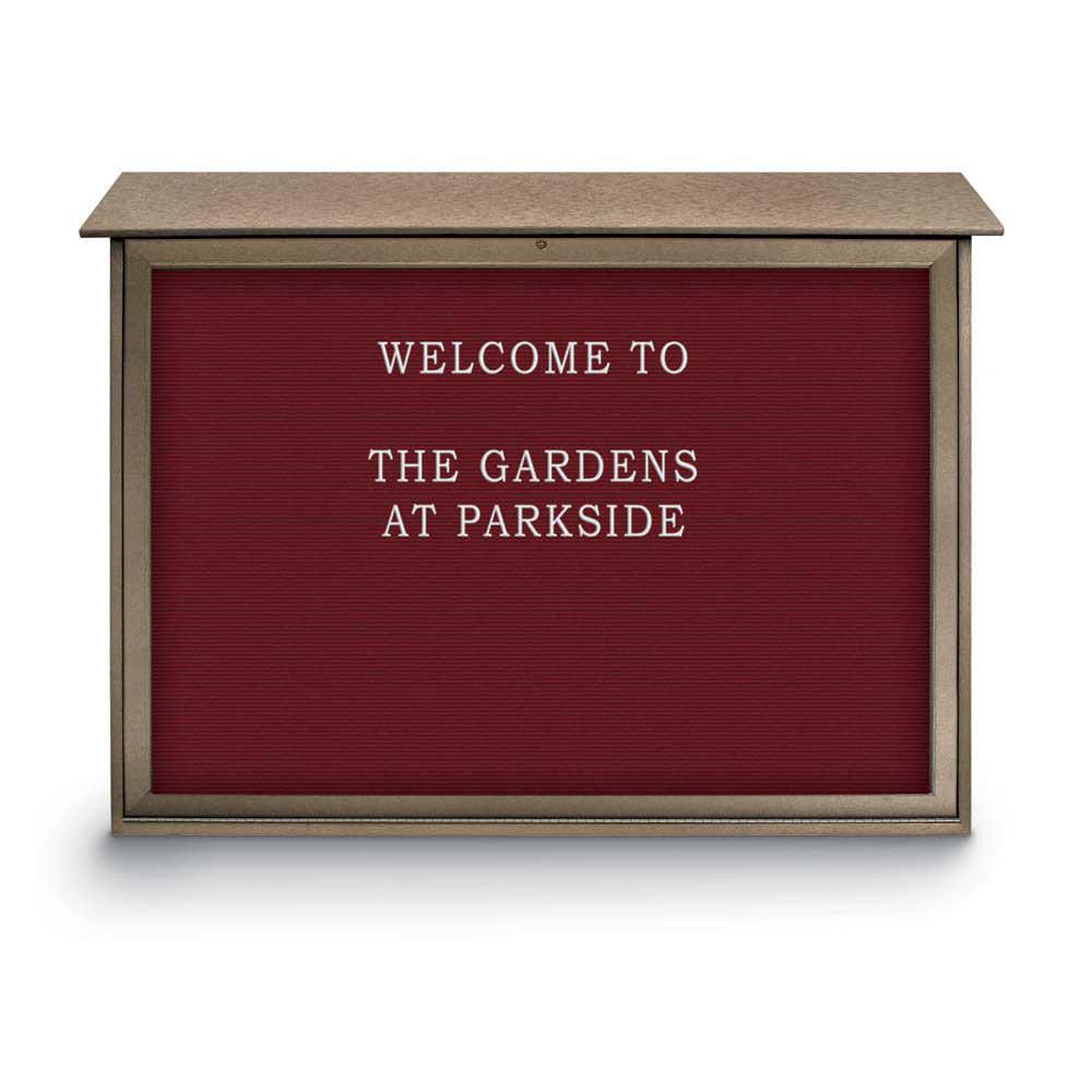 Enclosed Letter Board: 45" Wide, 30" High, Recycled Plastics, Weathered Wood