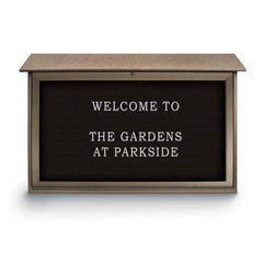 Enclosed Letter Board: 45" Wide, 30" High, Recycled Plastics, Weathered Wood