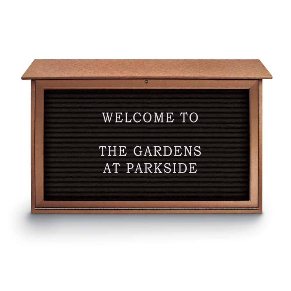 Enclosed Letter Board: 45" Wide, 30" High, Recycled Plastics, Cedar