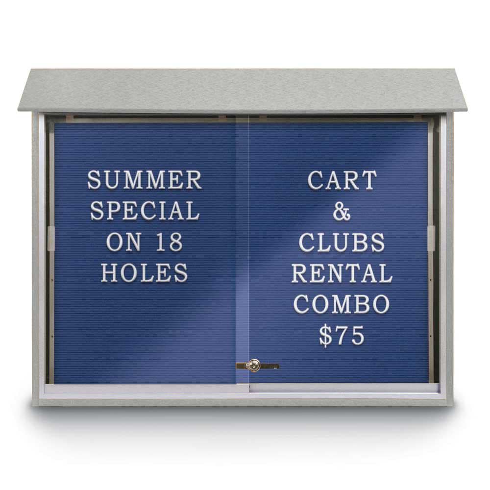 Enclosed Letter Board: 45" Wide, 36" High, Recycled Plastics, Light Gray