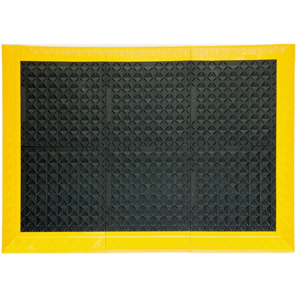 Anti-Fatigue Modular Anti-Fatigue Mat: Dry Environment, 44.0000" Long, 62.0000" Wide, 1" Thick, Beveled & Interlocking Edge, Black & Yellow