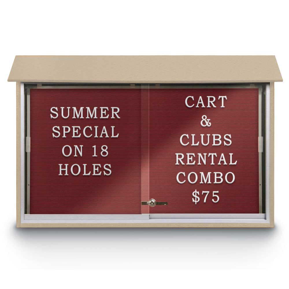 Enclosed Letter Board: 45" Wide, 30" High, Recycled Plastics, Sand