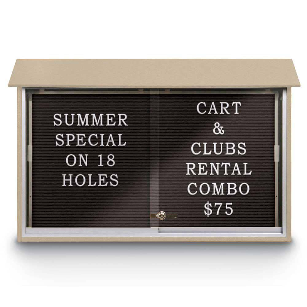 Enclosed Letter Board: 45" Wide, 30" High, Recycled Plastics, Sand