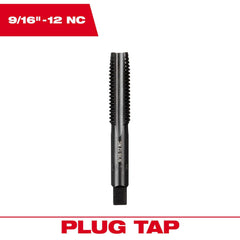 Straight Flute Tap: 9/16-12 UNC, 4 Flute, Plug Chamfer, 2B Class of Fit, High-Carbon Steel, Black Oxide Finish