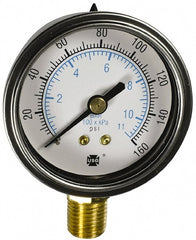 Pressure Gauge: 2" Dial, 1/4" Thread, Lower Mount