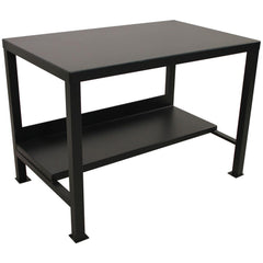 Welded Work Table: 72" Wide, 34" High, Powder Coated, Steel Top, Steel Base, Black