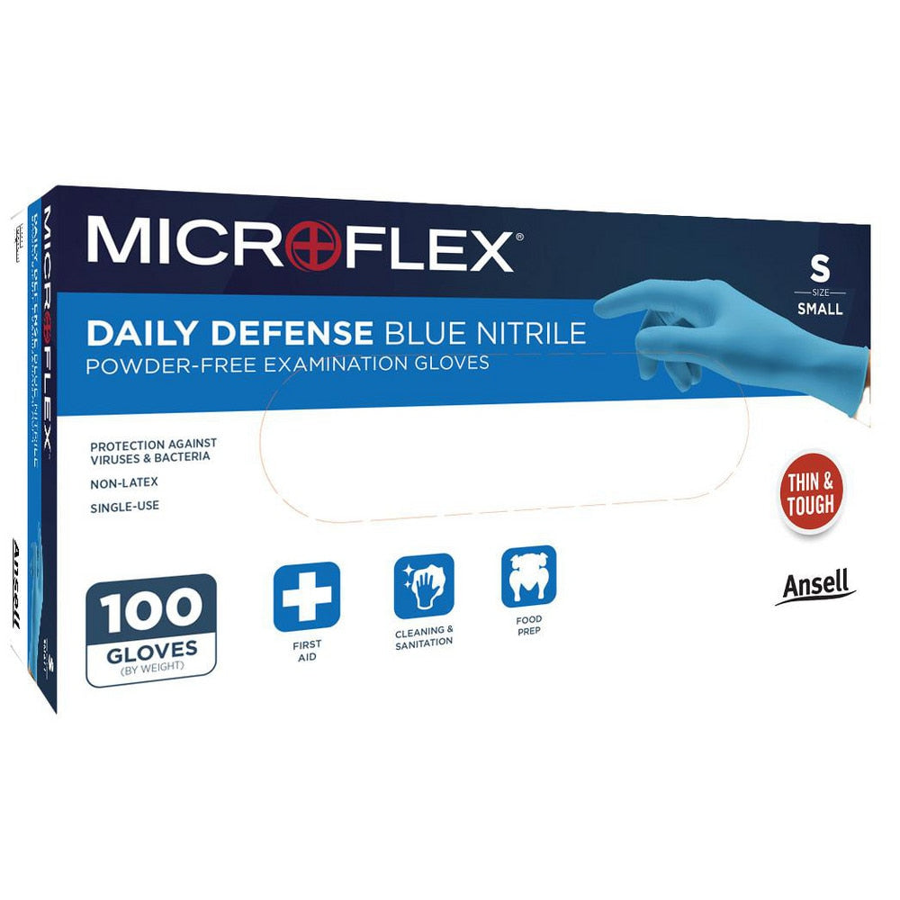 Disposable Gloves: Series MICROFLEX¬†DAILY DEFENSE BLUE NITRILE 10-733, Size X-Large, 4.3 mil, Nitrile Coated, Nitrile, Medical Grade, Powder-Free, No