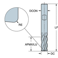 .050 x 1/8 x .075 LOC x 2-1/2 OAL (.250'' Reach) 3 Flute Miniature Solid Carbide Ball Nose End Mill-AlTiN