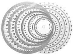 Graduated Dial Rules; Diameter (Inch): 5; Reading Direction: Counter Clockwise; Graduation (Degrees): 1.00; Hole Diameter (Inch): 11/32; Color: White