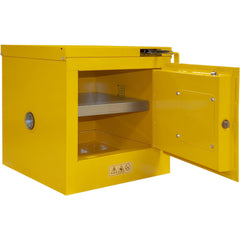 Flammable & Hazardous Storage Cabinets:  2.000 gal Drum, 1.000 Door,  1 Shelf,  Self Closing,  Safety Yellow