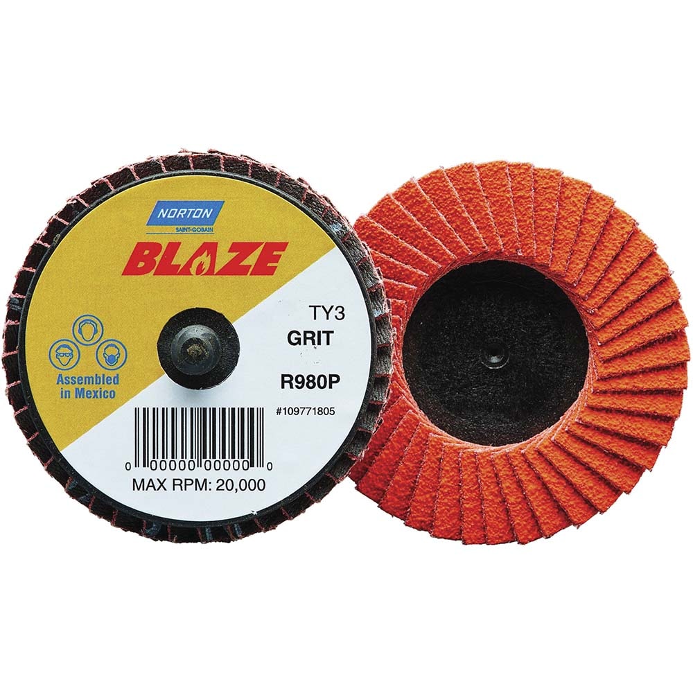 Flap Disc:  2" Dia, 36 Grit, Ceramic Alumina, Flat