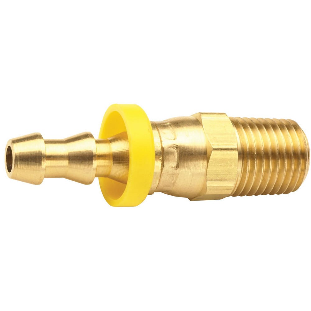 Barbed Push-On Hose Fittings; Fitting Type: Male Swivel; Inside Diameter (Inch): 1/2; Material: Brass; Thread Standard: NPTF; Thread Size: 1/2-14; Barb Size: 1/2