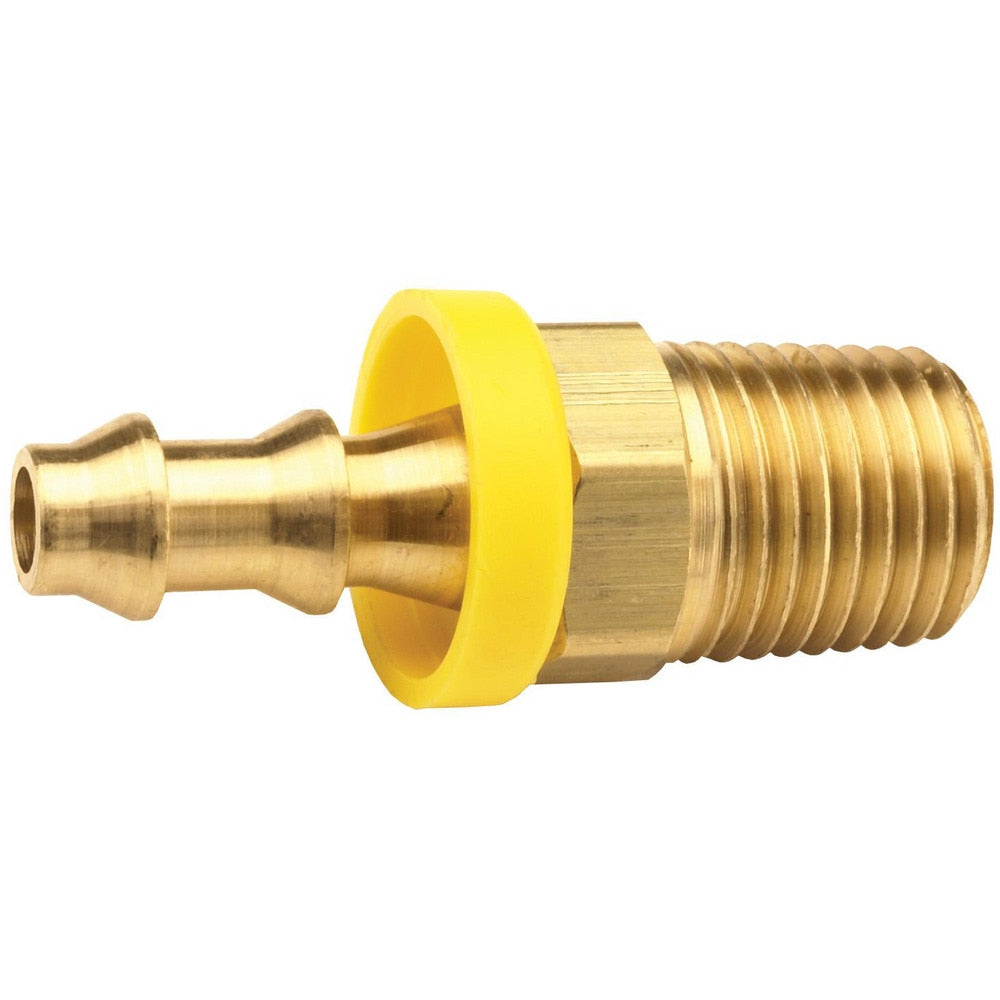 Barbed Push-On Hose Fittings; Fitting Type: Male; Inside Diameter (Inch): 3/4; Material: Brass; Thread Standard: NPTF; Thread Size: 3/4-14; Barb Size: 3/4