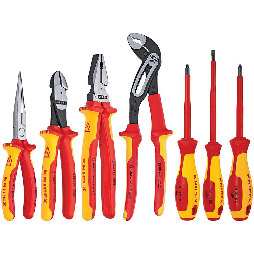 Combination Hand Tool Set: 7 Pc, Insulated Pliers & Screwdriver Set in Tool Roll