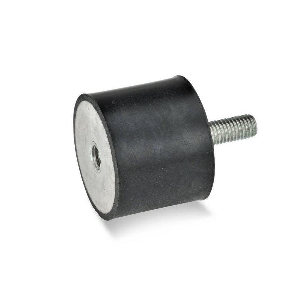 Vibration Isolators; Isolator Type: Plate/Stud; Insert Material: Zinc-Plated Steel; Isolator Material: Natural Rubber; Maximum Load Capacity: 280.00 N; Top Diameter: 15.00; Bottom Diameter: 15; Thread Size: M4x0.7; Overall Width: 15 mm