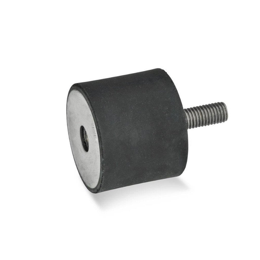 Vibration Isolators; Isolator Type: Plate/Stud; Insert Material: Stainless Steel; Isolator Material: Natural Rubber; Maximum Load Capacity: 525.00 N; Top Diameter: 25.00; Bottom Diameter: 25; Thread Size: M6x1; Overall Width: 25 mm