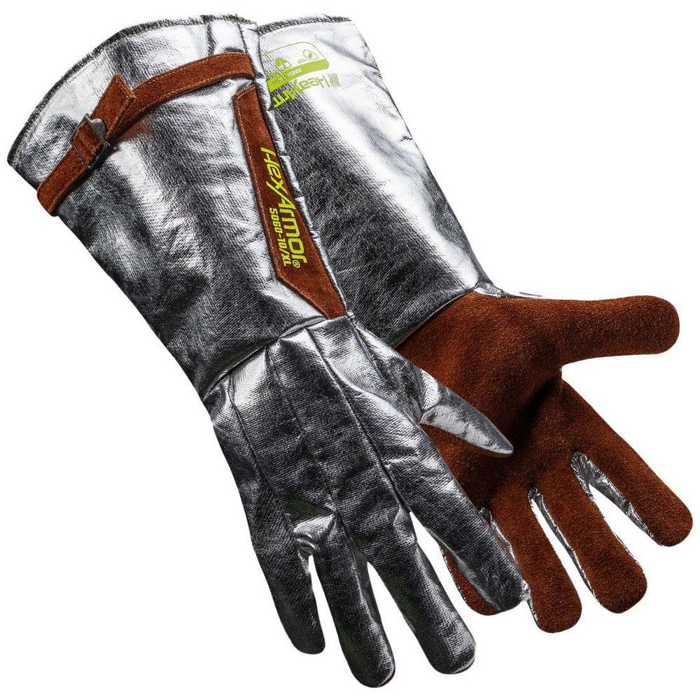 Welding Gloves: HeatArmor&trade; HeatArmor 5060, Size 2X-Large, Aluminized Carbon-Para Aramid Blend-Coated, Aluminized Aramid & Cowhide Leather, Pair, for Foundry Operations & Stick Welding