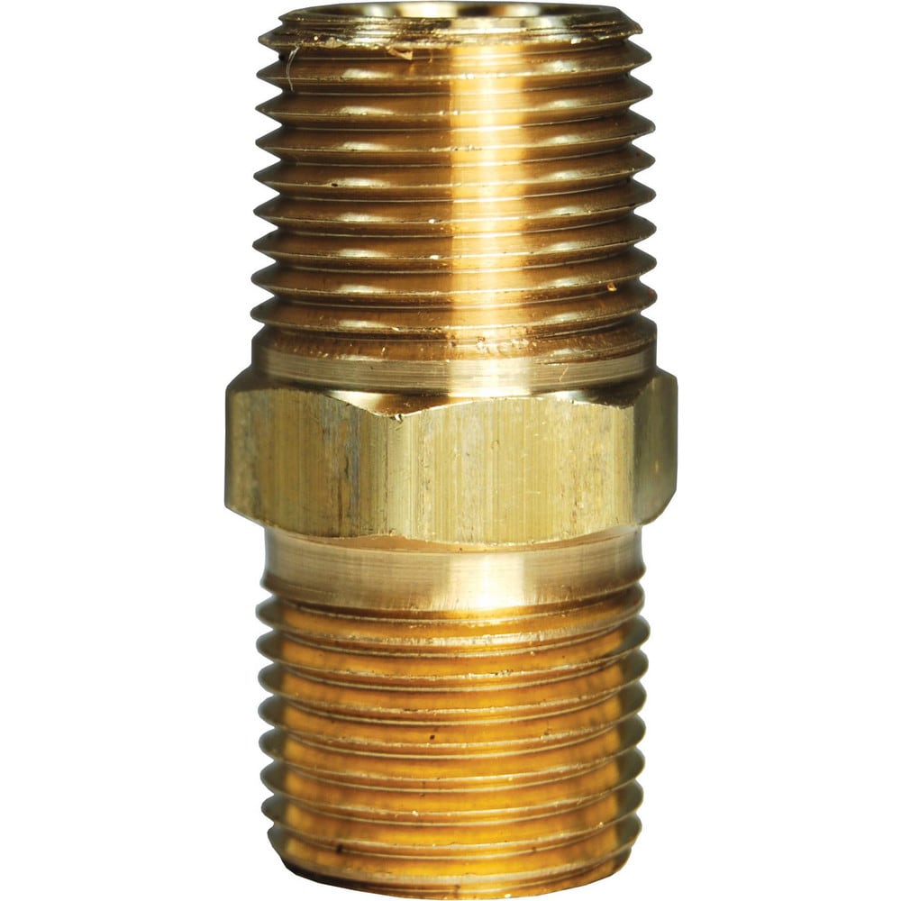 Brass & Chrome Pipe Fittings; Fitting Type: Male Hex Nipple; Fitting Size: 1/2; End Connections: MNPT; Material Grade: CA360; Connection Type: Threaded; Pressure Rating (psi): 1000; Fitting Shape: Straight; Thread Standard: NPTF