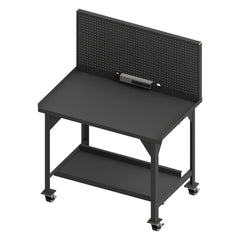 Mobile Work Benches; Type: Heavy-Duty Workbench with Peg Board Riser; Bench Type: Heavy-Duty Mobile Workbench; Edge Type: Square; Depth (Inch): 30; Leg Style: Fixed; Load Capacity (Lb.