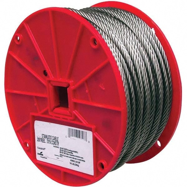 Wire Rope & Cable; Product Type: Cable; Material: Stainless Steel; Breaking Strength (Lb.): 184; Bare Diameter (Fractional Inch): 3/32; Length Ft.: 250; Diameter (Inch, Fraction): 3/32; Strand Type: 7 x 7