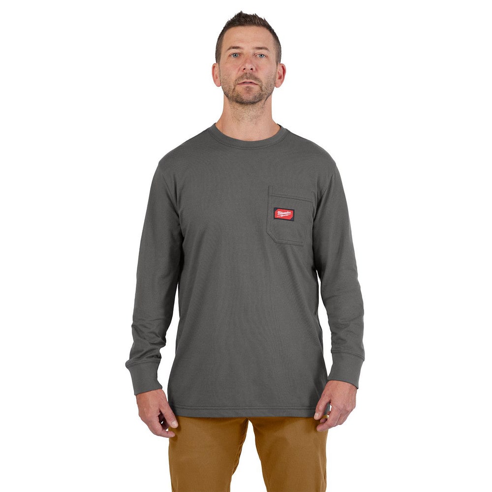 Work Shirt: General Purpose, Long Sleeve, X-Large, Cotton & Polyester, Gray, 1 Pocket