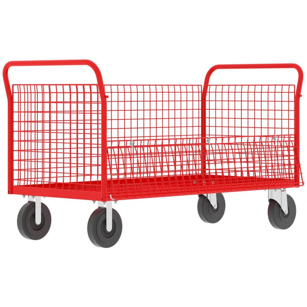 Cage Utility Cart: 64" Long, 30" Wide, Steel, 2000 lb Capacity, Red