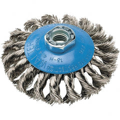 Cup Brush: 4" Dia, 0.0150" Wire Dia, Stainless Steel, Knotted