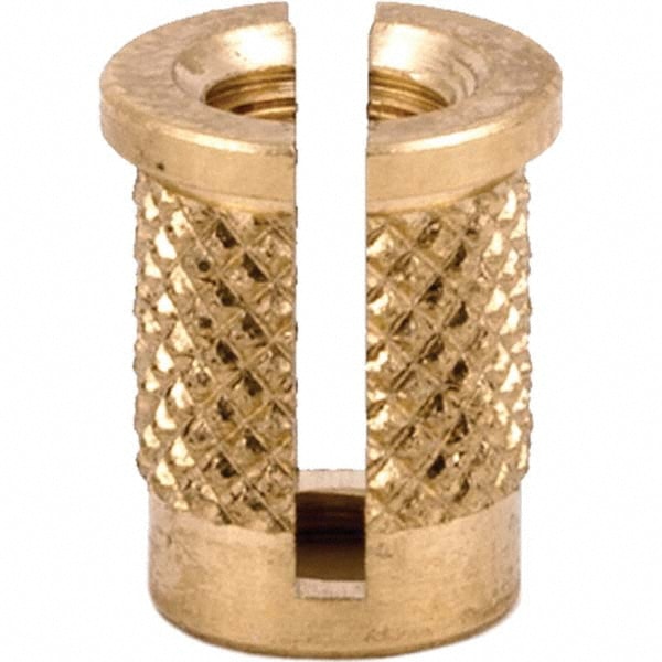 Press Fit Threaded Inserts; Product Type: Flanged; Material: Brass; Drill Size: 0.2500 in; Finish: Uncoated; Thread Size: #10-32; Overall Length (Decimal Inch): 0.3750; Insert Diameter (Decimal Inch): 0.3120; Thread Pitch: 32 in