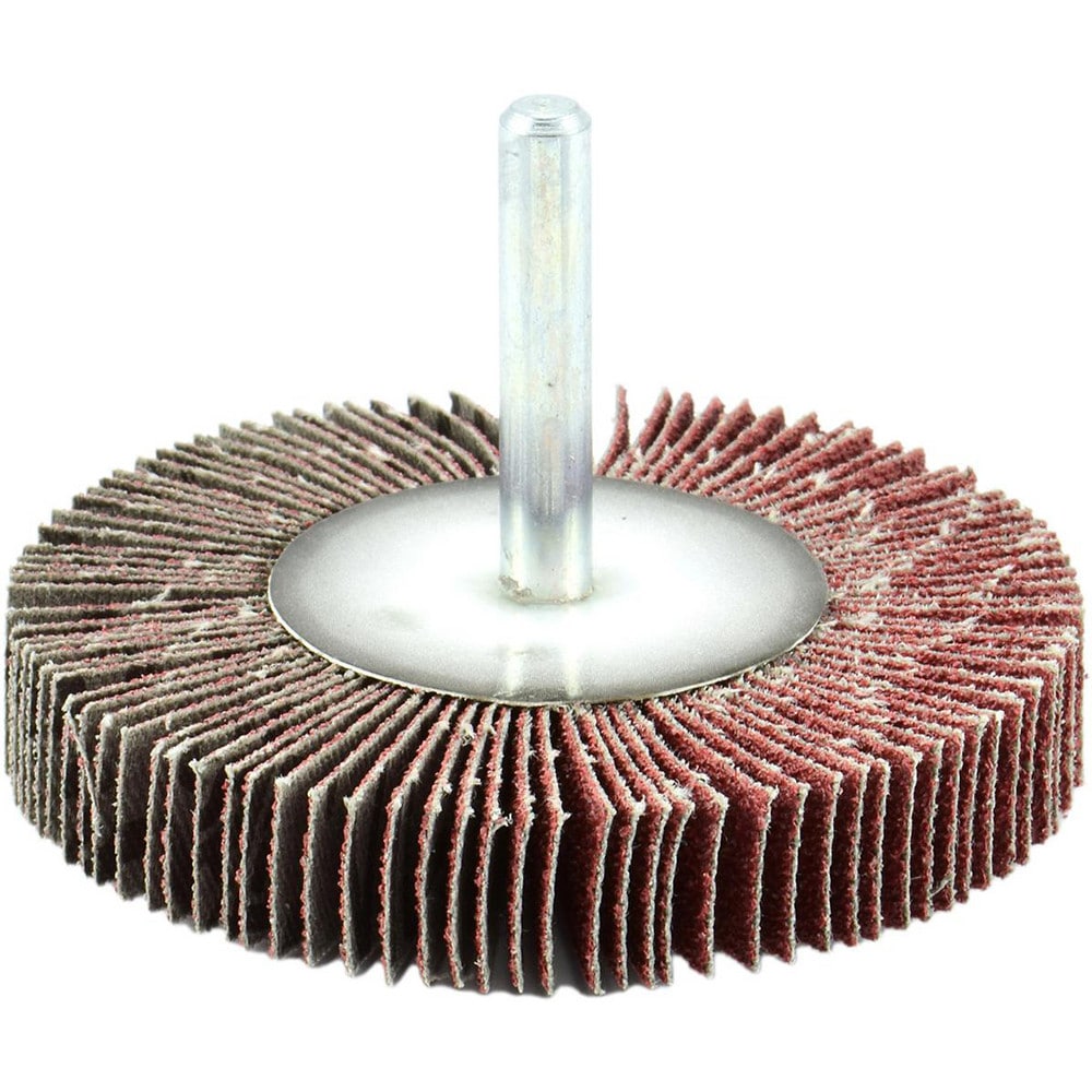 Mounted Flap Wheel: 2" Dia, 1/2" Face Width, 120 Grit, Aluminum Oxide