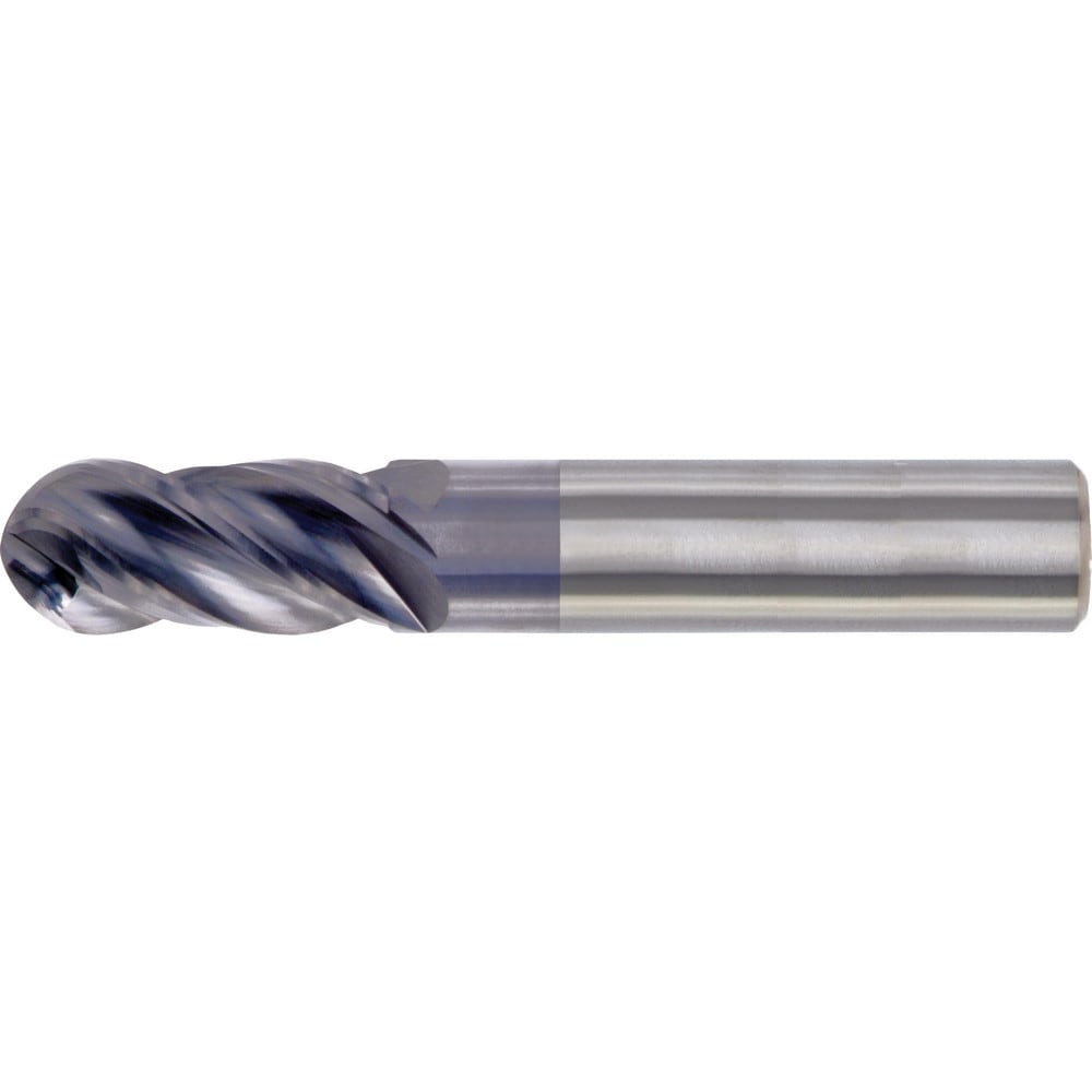 Ball End Mill: 3/4" Dia, 1-1/2" LOC, 4 Flute, High Speed Steel