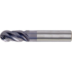 Ball End Mill: 1/4" Dia, 3/4" LOC, 4 Flute, High Speed Steel