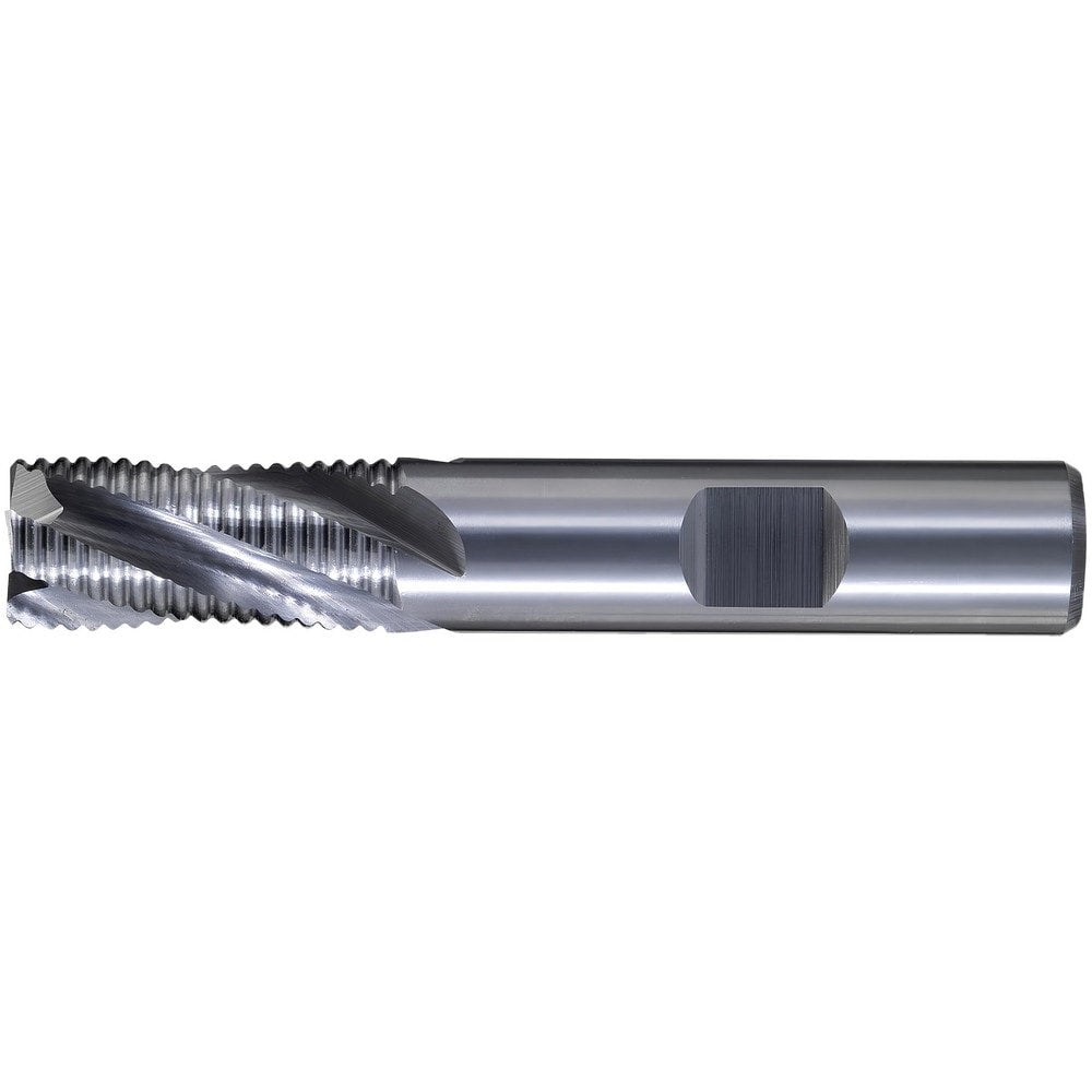 Roughing End Mill: 3/8" Dia, 4 Flute, Fine Pitch, Single End, Solid Carbide