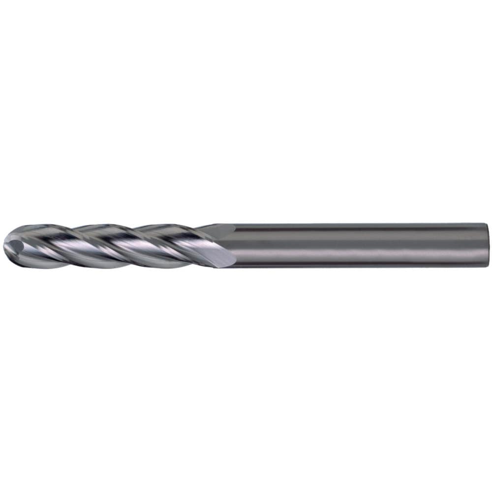 Ball End Mill: 1/32" Dia, 3/32" LOC, 4 Flute, Solid Carbide