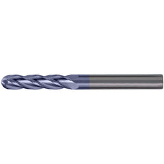 Ball End Mill: 7/8" Dia, 2-1/4" LOC, 4 Flute, High Speed Steel