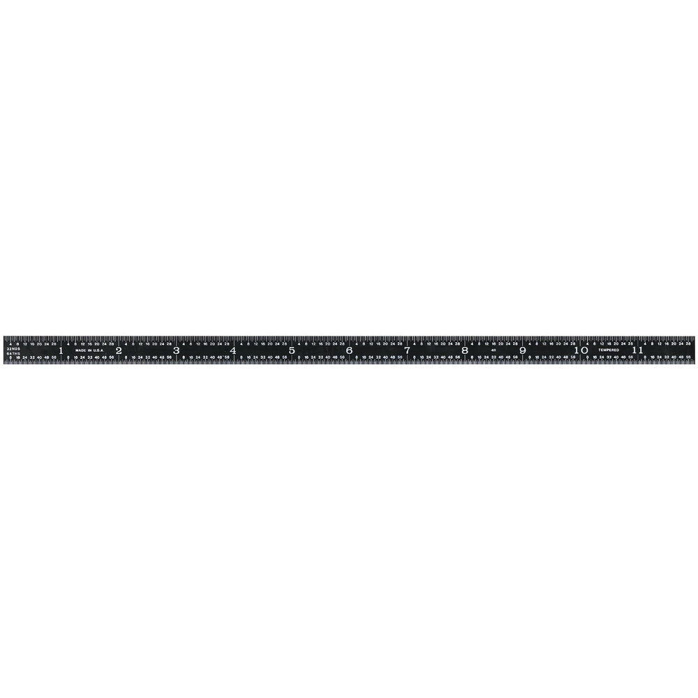 Steel Rules; Material: Steel; Length (Inch): 24; Graduation (Inch): 1/16, 1/64, 1/8, 1/32; Tip Style: Flat; Color: Black; Flexibility: Flexible