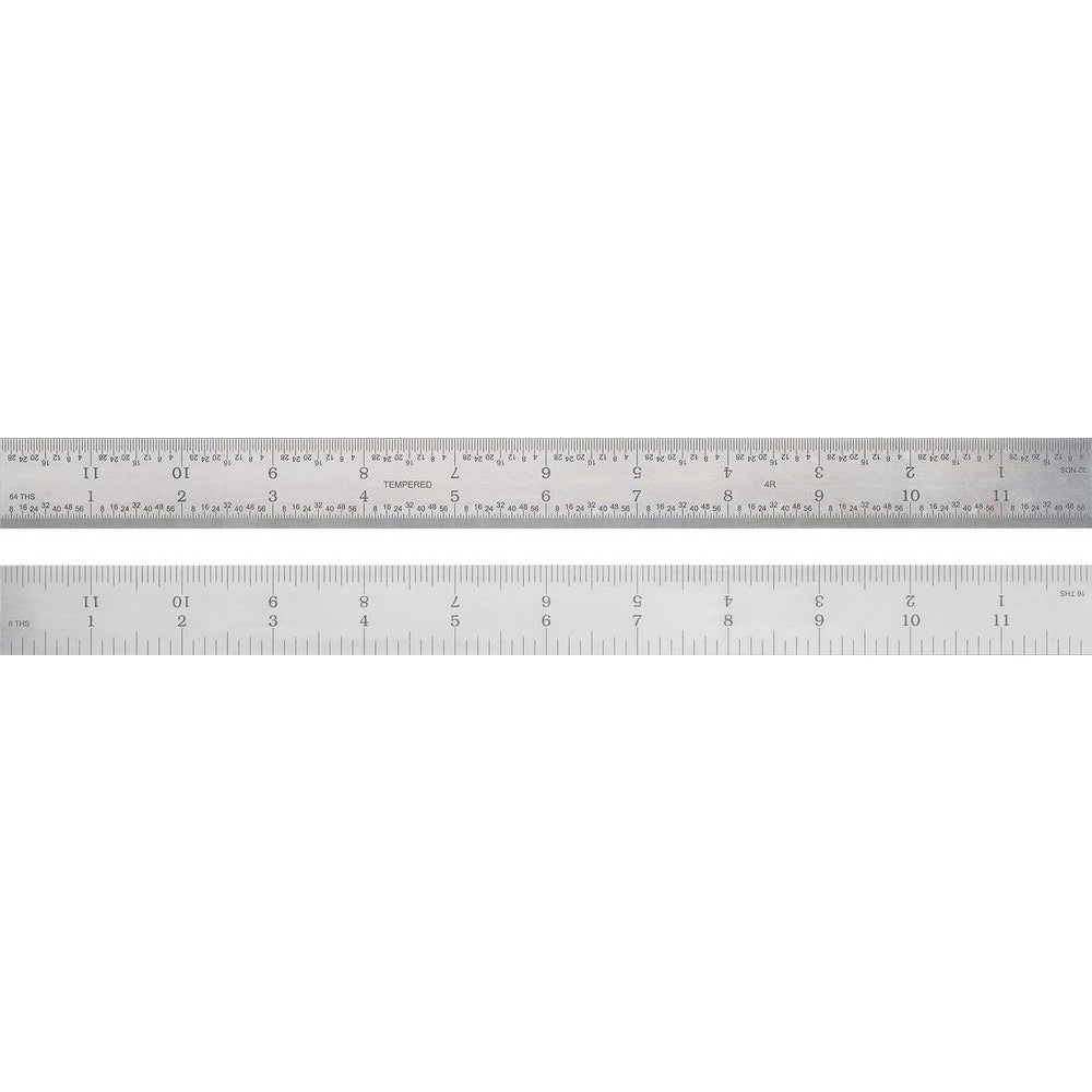 Steel Rules; Material: Steel; Length (Inch): 24; Graduation (Inch): 1/1001/641/321/10; Tip Style: Flat; Color: Silver; Flexibility: Rigid